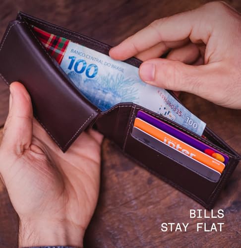 Flip Wallet NW038A – Slim Leather Wallet for Men – Minimalist Bifold with 6 Card Slots, ID Window, Unfolded Bill Pocket – Compact Front Pocket Design – Full-Grain Leather - Brown4