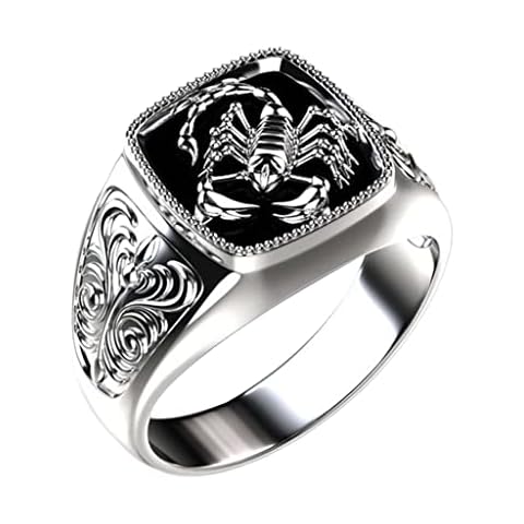 PHILSP Scor-pion Animal Engraved Rings for Men Statement Band Wide Chunky Square Vintage Middle Tail Finger Ring Silver Plated Silver 11 Cover