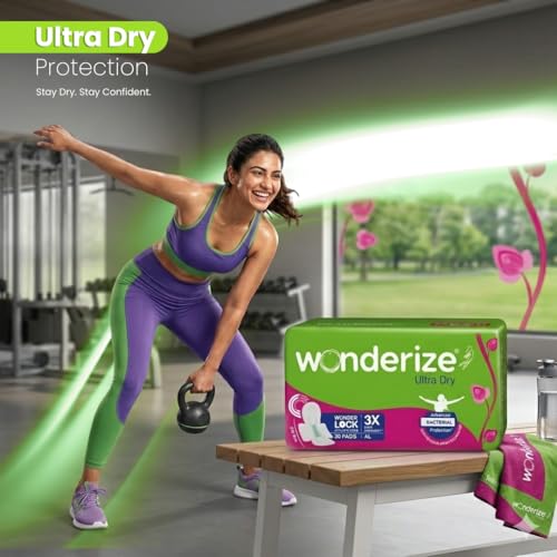 Image of Wonderize Ultra Dry Sanitary Pads for Women (310mm XL, 30 Pads) | Anti Bacterial | Soft Cotton Side Edges | Super Absorbent | Leak Proof for Heavy Flow | Disposable Wrapper