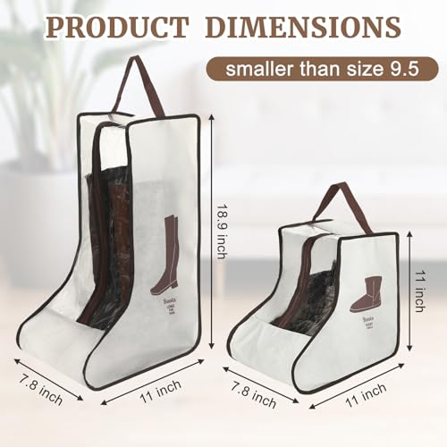 2 Pcs Boot Bags for Cowboy Boots, Visualization Boot Storage Bag, 1 Tall and 1 Short Waterproof Dustproof Portable Travel and Daily Use Foldable Leather Shoes Sports Shoes Storage (Cream White)2