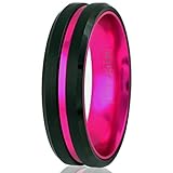 Fantabulous 6/8mm Black Tungsten Carbide Wedding Band w/Hot Pink Stripe & Hot Pink Anodized Aluminum Inner Band. (tungsten (6mm), 8)