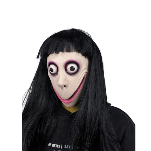 QUEWDIX MOMO Mask for Adult Women Scary Mask Halloween Mask Horror Creepy Head Mask Latex