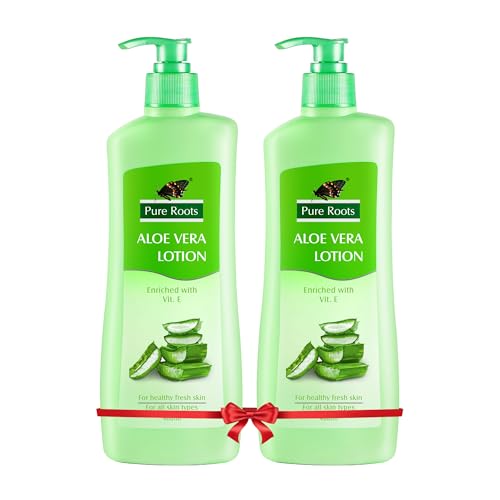 Image of Pure Roots Body Lotion Aloe Vera 400ml - Pack of 2 - Moisture Nourishing Lotion for All Skin Types, Fast Absorbing, Non-Sticky, Instant Hydration in Summer for Men & Women Soothing Skincare
