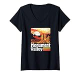 donna monument valley vintage sunset 80s retro distressed maglietta con collo a v