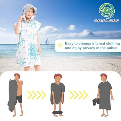 Rainleaf Surf Poncho Kids Changing Towel Quick Dry Pool Swim Beach Towel with Hood and Front Pocket Warm and Soft Microfiber Robe Towel-Octopus-S(19"X29") 41p+Qu9eNaL. SS400