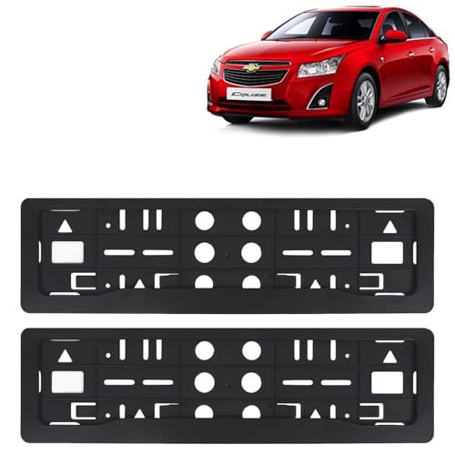 Image of KINGSWAY Cruze Car Number Plate Frames for All 2008 to 2017 Models of Chevrolet Car Registration Plate Holders, Black Licence Plate Covers (Front and Rear), Universal Size 51.5 x 14.5 cm