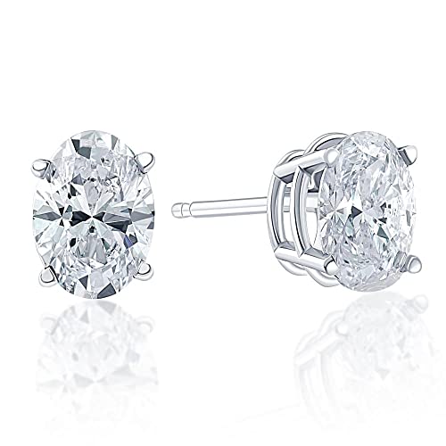 Pompeii 2 Ct Lab Grown Oval Diamond Studs 14k White Gold Earrings (FG,(VS1))2