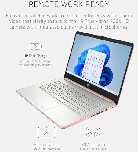Image of HP Laptop Computer, 14 inch Touchscreen with 1-Year Office 365, 8GB RAM, 1.25TB Storage (1TB Cloud + 256GB SSD), Windows 11 S, Intel Processor, Wireless Connection (WiFi 6, Bluetooth 5.4), Pink Gold