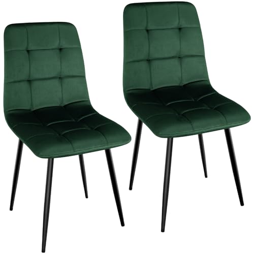 WAFTING Esszimmerstühle 2er Set, gepolsterter Stuhl mit hoher Rückenlehne und holländischem Samtdesign, Esstischstühle mit Metallfuß, für Esszimmer, Wohnzimmer und Empfangsraum, Dunkelgrün