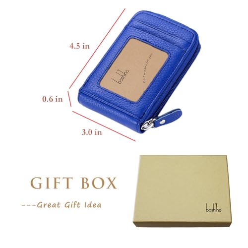 boshiho RFID Blocking Card Holder Genuine Leather Credit Card Case Organizer Compact Wallet Zip Around Accordion Style4