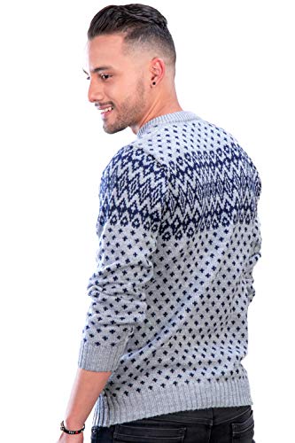 Nordic Gray and Blue Crewneck Soft Alpaca Sweater for Men Baldur4