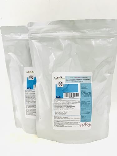 MGI DESARROLLO Lote de 2 x 1 kg Sulfato de Cobre Pentahidrato – CU 25% – Pureza ≥ 98% – Calidad Feed Grade – Soluble