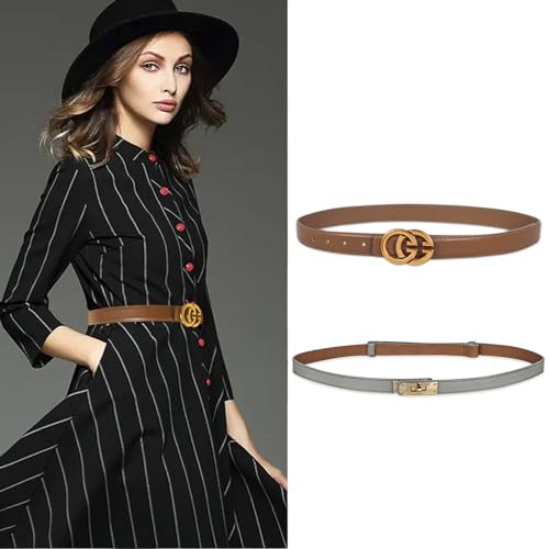 Image of Aurolran Women's Leather Belt with Buckle - Ideal for Dresses, Jeans, and Coats