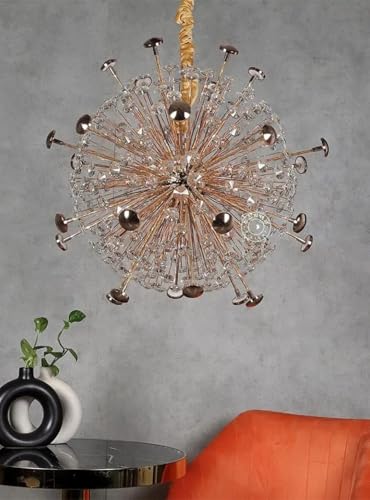 Image of Modern Crystal Chandelier for Living Room | Gold Firework Glass Pendant Ceiling Light,Size 500MM Jhumar for Dining Room, Bedroom & Hall | Decorative Starburst Flower Home Decor Lamp (Corona Shape )