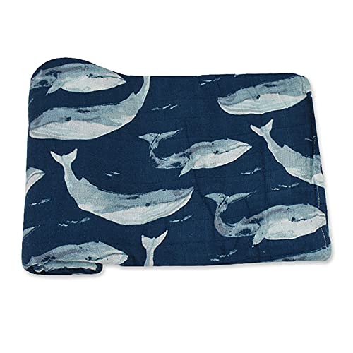 Manta de Muselina Recién Nacidos Bebés, Chickwin Bambú Algodón Mantas Swaddle Bebé Cuadradas Multiuso Suave para Bebé Unisex Manta de Dibujos Animados (ballena,120 * 120cm) Cover