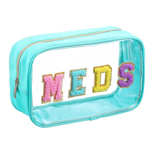 Chenille Letter Clear Makeup Bag, Portable Preppy Patch Cosmetic Toiletry Storage with Zipper Clear Travel Storage Bag for Women