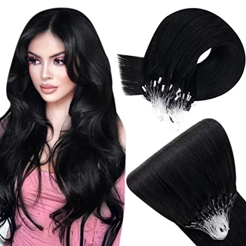 Easyouth Micro Beads Hair Extensions Real Hair Black Pre Bonded Micro Loop Hair Extensions Real Human Hair Jet Black Micro Link Human Hair Extensions 14 Inch 50g/50s