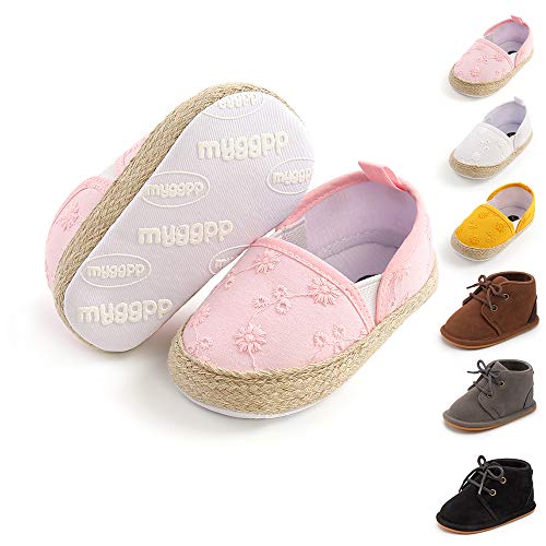 BiBeGoi Newborn Infant Baby Girls Boys Canvas Sneakers Soft Anti-Slip Flat Sole Slides on Printing Pattern Candy Loafers Toddler First Walkers Crib Shoes 0-18 Months