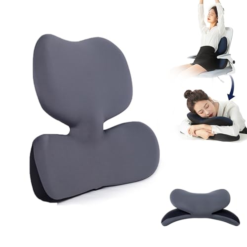 Aikenn 2-in-1 ランバーサポート枕と昼寝パッド、低反発素材、オフィスチェア用、ランバーサポート、2イン1ランバーピロー、メモリーフォーム昼寝クッション、オフィスチェアバックサポート