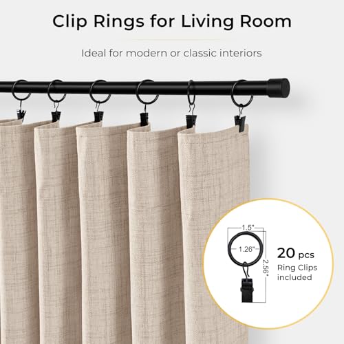 Image of INOVADAY 100% Blackout Curtains for Bedroom, Oatmeal Black Out Curtains 90 Inch Long, Clip Rings Linen Blackout Drapes, Thermal Insulated Room Darkening for Living Room, 1 Panel - W102xL90
