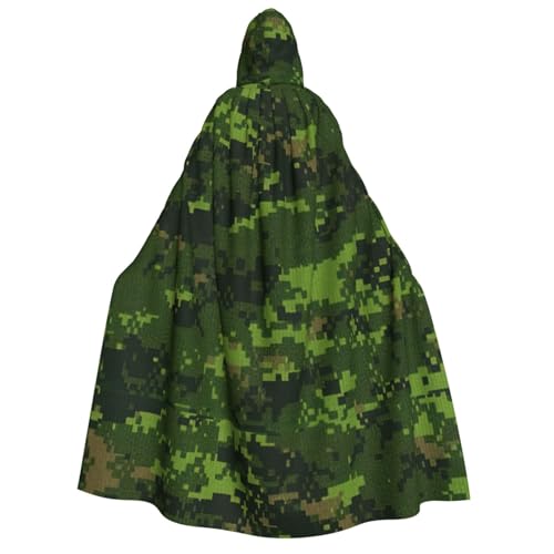 Cape à capuche camouflage numérique vert armée 190 cm pour adulte