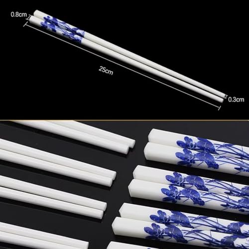Baguettes en Porcelaine Bleue et Blanche 5 Paires de Baguettes en Céramique de Se Japonais Passent au Lave-Vaisselle Coffret Cadeau de Baguettes de Style Classique Réutilisables avec Boîte E