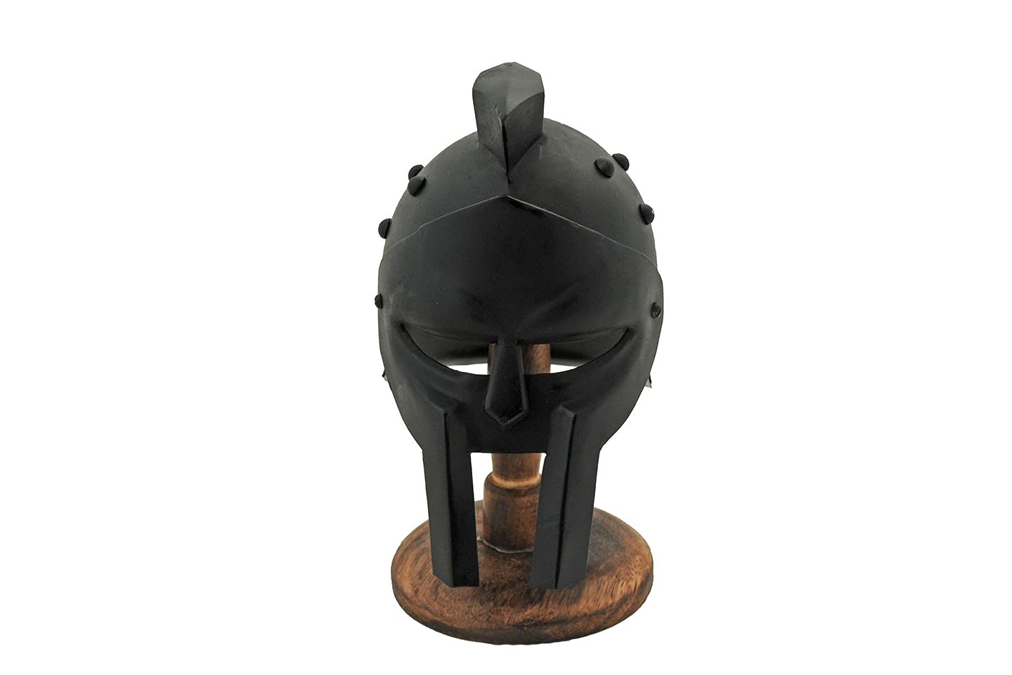 Supplies Inc India Made 230976 8.5 x 4" Black Finish Wooden Stand Mini Gladiator Helmet for Adult History/Cosplay Enthusiasts