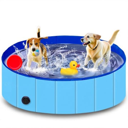 Hundepool, Zusammenklappbarer Robuster Wasserdichter Schwimmpool für Kleine, Mittelgroße & Große- Anti-Rutsch Badewanne mit Verschleißfester Oberfläche für Katzen und Hunde im Garten (L-120cm*30cm)