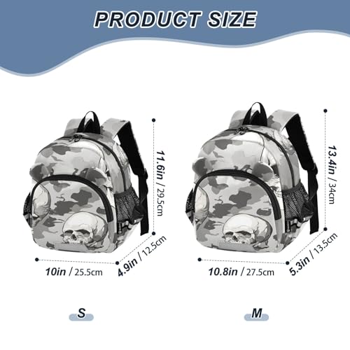 Kid's Backpack for Boys & Girls Toddler Bag Graphic Skulls Gray Camouflage Backpack with Safety Leash2