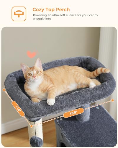 Image of MUTTROS Cat Tree for Indoor Cats, 45.7 inch Multi-Level Cat Tower with Large Metal Frame Hammock, Cat Condo with 4 Scratching Posts and Top Perch for Small Medium Cat, Dark Grey