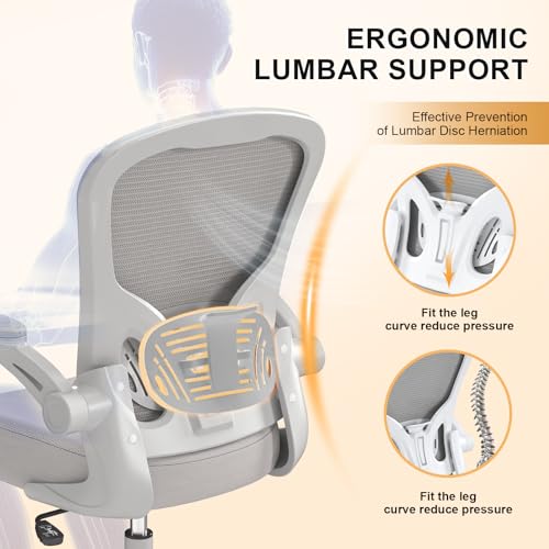 Image of Office Chair, Ergonomic Desk Chairs 330LBS Capacity High Back Mesh Computer Chair with Flip-up Armrests, Comfy Work Chair with Adjustable Lumbar Support