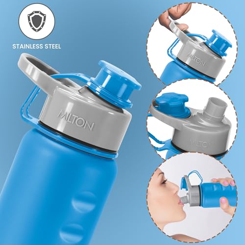 Image of MILTON Gripper 1000 Stainless Steel Water Bottle, 900 ml, Blue | Leak Proof | Easy Grip | Light Weight | Easy to Carry