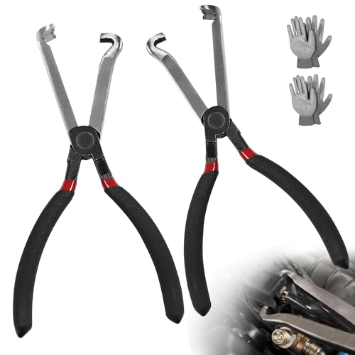 JORMIX 2Pcs Electrical Disconnect Pliers, Automotive Electrical Connector Pliers with Nylon Working Gloves, Perfect for Loosening Sensor Harnesses