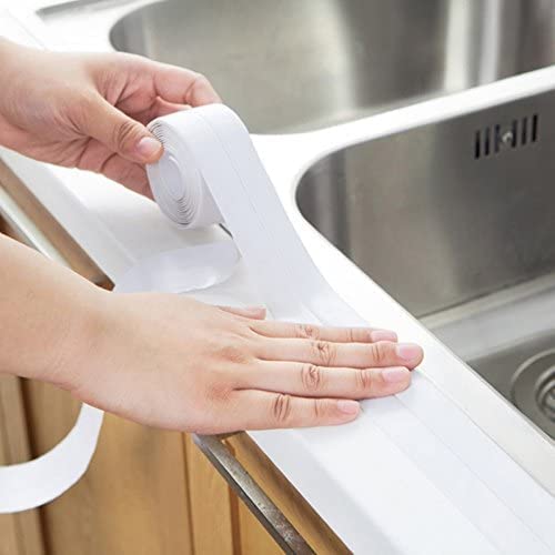 SZONZ Kitchen Sink Platform Sticker Bathroom Corner Tape Wall Sealing Strip, Waterproof Self-Adhesive Kitchen Caulk Tape Bathroom Basin Wall Caulk Strip Toilet Sealant Tape (PLAIN)