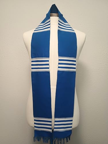 African Kente Graduation Choir Stole - Blue with White2
