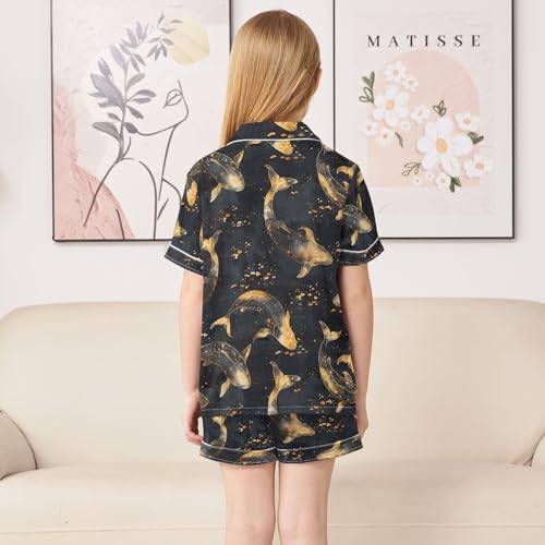 ALAZA Watercolor Whale Fish Pajamas Satin Pajama Set Short Sleeve Button Down Sleepwear4