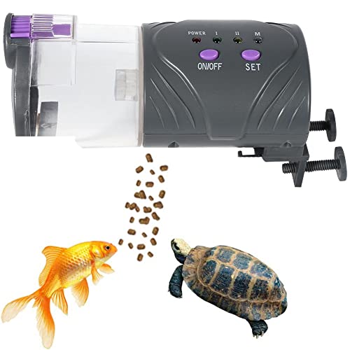 Leinggg Alimentador automático de Peces, 200ml Pellets Flujo Ajustable Auto Fish Food Dispenser Acuario Tank Timer, con Tornillo/Soporte de succión, para Vacaciones Fin de Semana