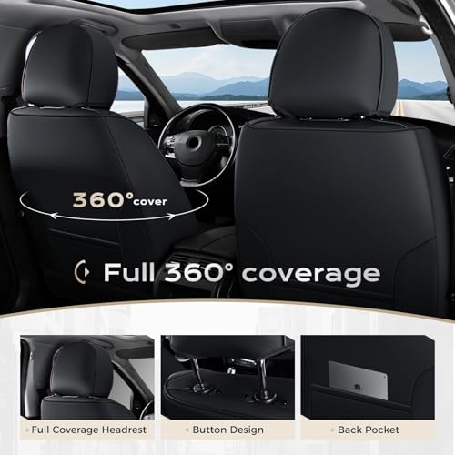 Image of Coverado Car Seat Covers, 5 Seats Black Seat Covers for Cars, Front and Back Seat Cover for Cars Luxury Faux Leather Waterproof Seat Covers Car Seat Protector Universal Fit for Most Cars Trucks SUV