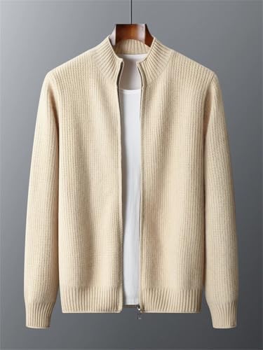 Men's 100 Percent Cashmere Sweater Thick Mock Neck Zipper Cardigan Casual Knitwear Sweaters2