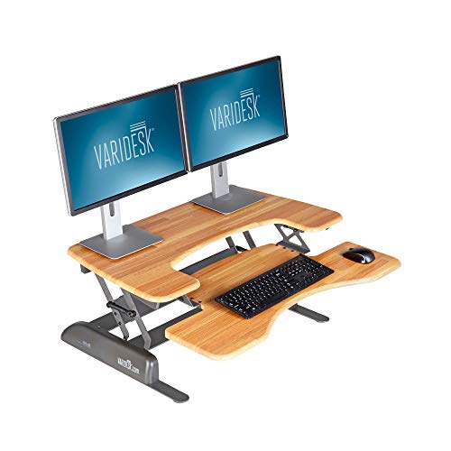 Vari Height Adjustable Standing Desk Converter – Pro Plus 36 – Stand Up Desk for Dual Monitors – Butcher Block