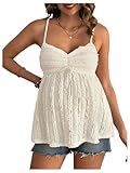SHENHE Women's Maternity Babydoll Tops Spaghetti Strap Lace Trim Textured Peplum Tank Summer Pregnancy Cami Apricot Large