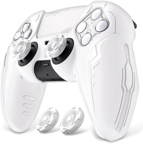 （01:30時点） PlayVital ps5コントローラー対応用グリップカバー、ps5対応用プレミアムシリコンカバー、ps5対応用サイバーメカデザイン保護カバー、カバー付けたままps5公式充電ドック対応します-ホワイト