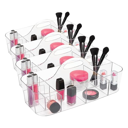 Image of iDesign Clarity Cosmetic Organizer Tote for Vanity Cabinet to Hold Makeup, Beauty Products - Clear 14.5 inch x 7 inch x 5.75 inch (Pack of 4)