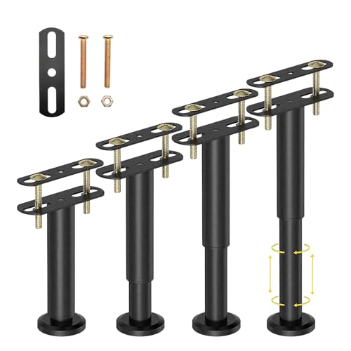 4 patas de cama ajustables, patas de apoyo ajustables en altura, 18 - 32 cm de altura, patas de apoyo para vigas centrales de cama, patas de metal estables para muebles de bricolaje, armario de