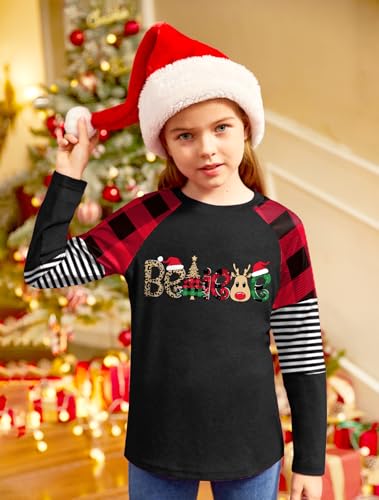 Image of BesserBay Girls Christmas Raglan Shirt Casual Leopard Stripe Patchwork Tunic Top 4-14 Years
