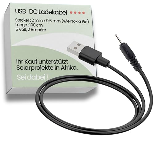 Villageboom Cavo di ricarica USB da 5 V, 2 A, con spina DC da 2,0 mm x 0,6 mm, compatibile con Nokia, lunghezza 1 m, nero