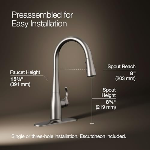 Image of KOHLER K-597-VS Simplice Pull Down Kitchen Faucet, 3-Spray Faucet, Kitchen Sink Faucet with Pull Down Sprayer, Vibrant Stainless