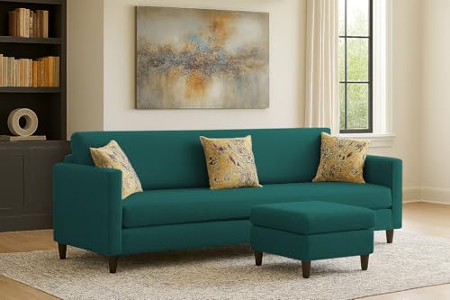 Image of Casaliving Premium Lifestyle Fabric 5 Seater L Shape Sofa Set 4 Seater Modern Sofa Set & Ottoman for Living Room (Pine Color)
