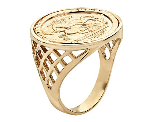 Old English Jewellers 9ct Yellow Gold on Silver Sovereign Coin Ring - St George - Siezs M to Z + 1 (Z+1)