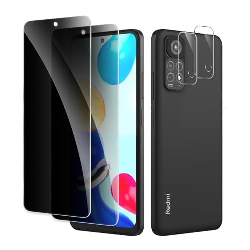 2 Piezas Protector Pantalla de Privacidad para Xiaomi Redmi Note 11S Pulgadas con 2 Piezas Protector de Lente de Cámara, Anti Espía Cristal Vidrio Templado, Dureza 9H, Anti Arañazos
